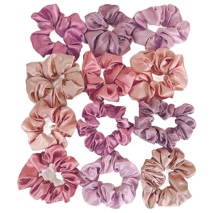 12 Stück Haar Scrunchies in Rosa Satin Elegant Bequem Große/Kleine Krawatten Set Neu - Bild 1 von 4