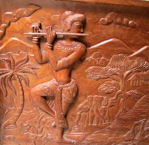 VINTAGE INDONESIAN BALI WOOD CARVING WALL ART Dancers Village 14 3/4"x23 3/4" - Picture 1 of 12