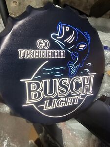 Busch light Go Fishhhh Large Bottle Cap Metal Beer Sign Man Cave Bar Decor 