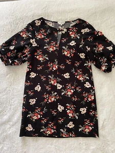 Veronika Maine Black Floral Print Shift Dress 8 10 M - Picture 1 of 2