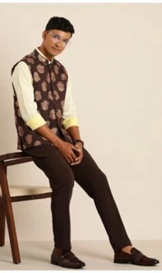 Cotton Premium Man's Printed Mandarin Collar Rogan Nehru Jacket Fast Shipping - Picture 1 of 8