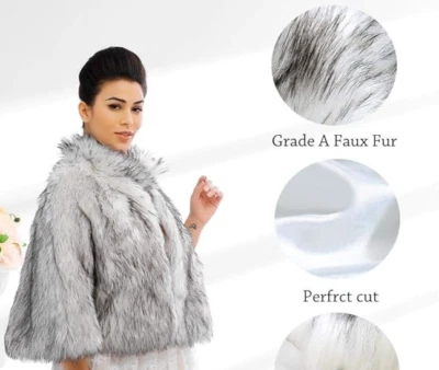 Mujeres Mantón de Piel Sintética Novia Boda Noche Capa Cálido Vestido Estola Blanco Gris Foto 1 de 4