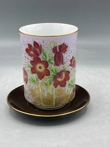 Okura x IEI Cup & Saucer Plate Gold rim Pulsatilla cernua . - Picture 1 of 8