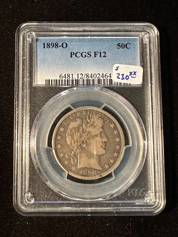 1898 O BARBER HALF DOLLAR PCGS F12 Cover