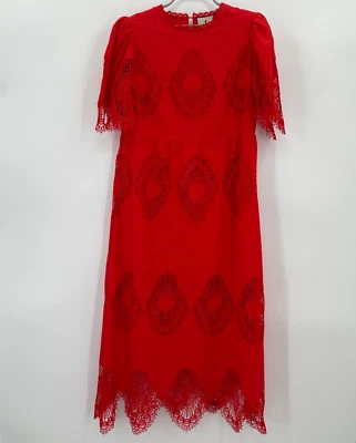Vestido Tuckernuck Para Mujer Rojo Catalina Midi Talla XS Crochet Encaje Algodón Nuevo con Etiquetas $298 Foto 1 de 4