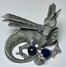 Masterworks Fine Pewter Mother Dragon with Blue Crystal Eggs 1.5” 1989