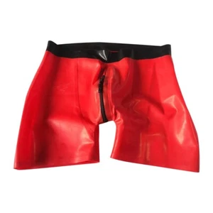 Red Latex Shorts Crotch Zipper for Men Rubber Underwear BDSM Fetish Cosplay - Picture 1 of 4