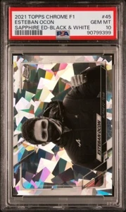 2021 TOPPS CHROME F1 SAPPHIRE #45 ESTEBAN OCON BLACK & WHITE /15 PSA 10 1/1 - Picture 1 of 4