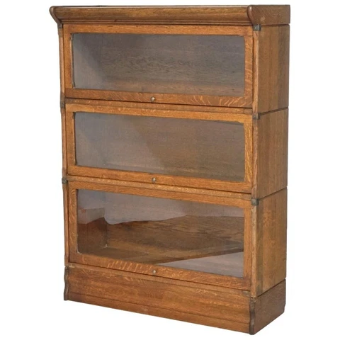 Antique Arts & Crafts Oak Three-Stack Barrister Bookcase, circa 1910 Cover