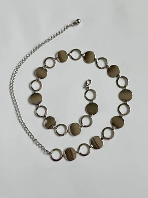 Womens SILVER METAL Y2K RETRO Adjustable lightweight CIRCLE CHAIN BELT sz S/M - Изображение 1 из 4