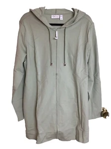 Denim & Co. active Desert sage green French terry zip split hem tunic hoodie L - Picture 1 of 6
