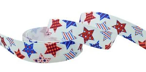 7/8" Red White Blue Stars Patriotic Grosgrain Ribbon Yardage DIY Hair Bow Crafts - Picture 1 of 5