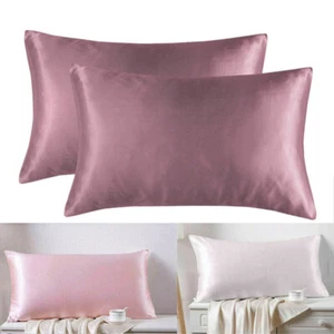 Funda de almohada Color Puro 2 piezas funda de almohada ropa de cama tela suave imitada tela de seda - Imagen 1 de 27