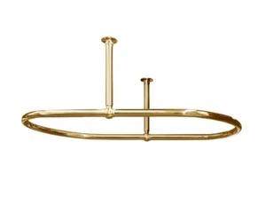 Oval Shower Curtain Rail with Centr Ceiling Fix  Large Polished Brass finish - Picture 1 of 4