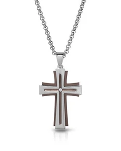 Men's Cross Necklace With Genuine Diamond Stainless steel Length 24in - Picture 1 of 2
