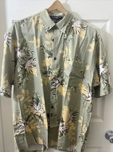 Vintage Nautica Rayon Cotton Floral Hawaiian Camp Shirt Large Wooden Buttons - Picture 1 of 7