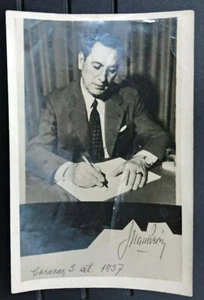 Foto Real Juan Domingo Perón Peronismo Caracas 1957 con Impreso Firmado - Imagen 1 de 1