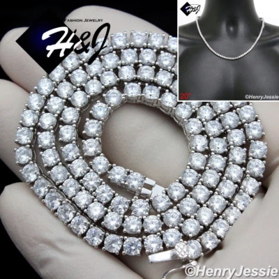 14K WHITE GOLD PLATED ICY CUBIC ZIRCONIA 20"X4MM 1 ROW TENNIS CHAIN NECKLACE*B2 - Image 1 of 4