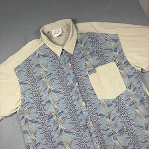 Vintage JIMMY'Z Shirt Mens Large Blue Tan Hawaiian Short Sleeve Made USA 90s 80s - Picture 1 of 14