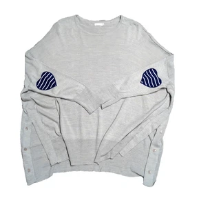 MERSEA The Amour Pullover Sweater One Size Grey With Navy Blue Heart Patch - Picture 1 of 7