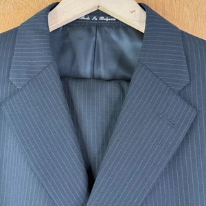 Perry Ellis Suit Mens 44R Black Pinstripe 3 Button 100% Wool Pants 38x30 Flat - Picture 1 of 21