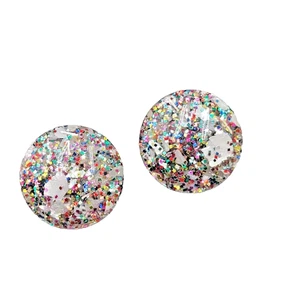 Vintage Confetti Lucite Clip on Earrings Round Dome Drop 1 in - Picture 1 of 7