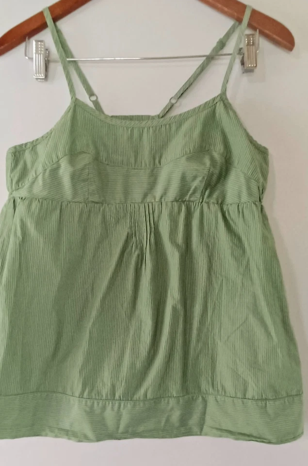 Cotton Babydoll Cami Empire Pinstripe sweetheart top Pintuck Pocket Green y2k M - Image 1 of 4