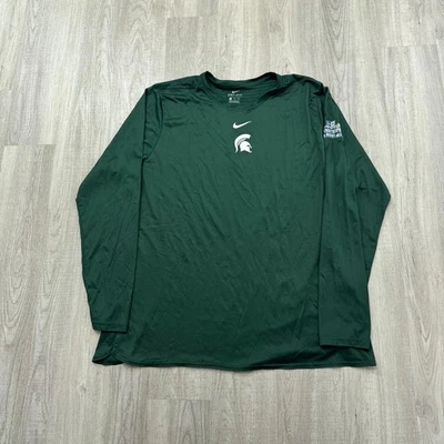  Рубашка мужская Nike Michigan State Spartans в тонкую полоску чаша 2XL XXL зеленая NCAA MSU - Изображение 1 из 4