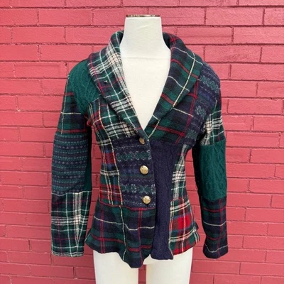 Vintage Lauren Ralph Lauren Womens Plaid Patchwork Wool Blend Blazer Jacket Rare - Image 1 of 4
