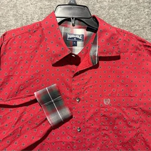 Panhandle Western Shirt mens XL red button up pattern floral flip cuff Christmas - Picture 1 of 10