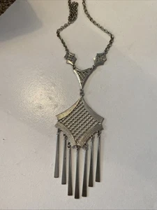 VINTAGE MID CENTURY MODERNIST SATIOR SILVER TONE COLOR FRINGE NECKLACE - Picture 1 of 14