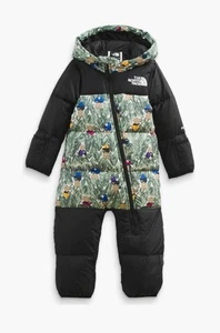 The North Face Baby 1996 Retro Nuptse Print One-Piece Thyme Forest Bears 6M-12M - Picture 1 of 16