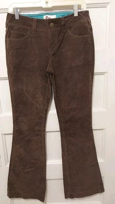 Pantalones elásticos de algodón So Junior talla 7 marrón pana tiro medio pierna acampanada Foto 1 de 4