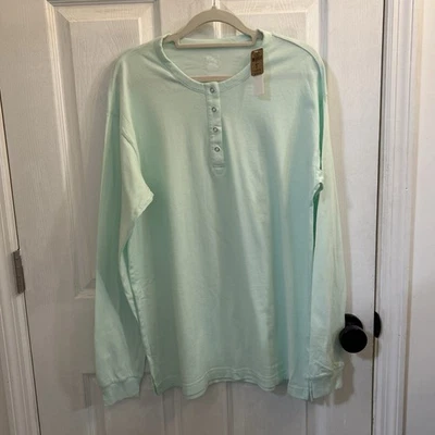 NWT PINK Victorias Secret Long Sleeve Henley Shirt Mint Green 100% Cotton Size M - Image 1 of 4