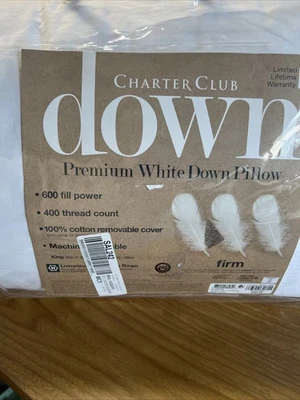 Charter Club White Down Firm Density Pillow, King Foto 1 de 4