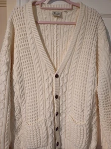 Vintage Cardigan Cream Chunky Cable Knit Pockets Unisex Size Large UK 16 - Picture 1 of 6