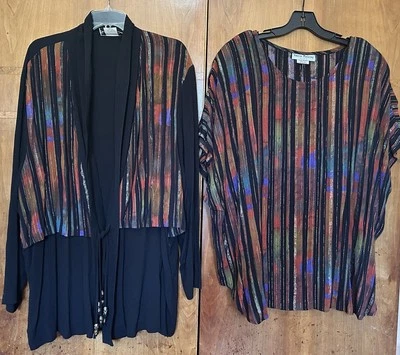 VTG 80-90’s Sharon Anthony Open Jacket W/ Beads And Print Top 26 W Art To Wear - Image 1 of 4