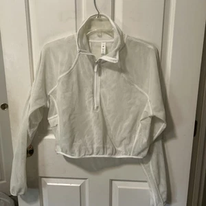 Lululemon White Mesh Half Zip Cropped Top Long Sleeved Size 8 See Photos - Picture 1 of 7