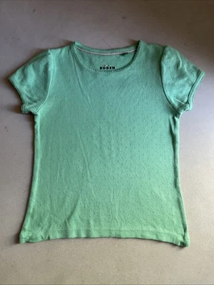Mini Boden Girls 7/8 Green Short Sleeve Pointelle Top Tee - Image 1 of 3