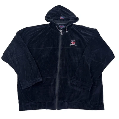 Chaqueta De Colección Y2K Phat Farm Para Hombres XL Terciopelo Negro Cremallera Completa Pista Suelta Hip Hop Foto 1 de 4