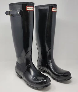 Hunter Regenstiefel Damengröße 8 Herrengröße 7 schwarz Original Glanz hohe Schuhe zum Überziehen - Bild 1 von 16
