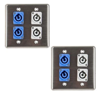 Placa de pared cuádruple 2 OSP Q-4-2PCA2PCB con 2 Powercon A azul y 2 Powercon B gris Foto 1 de 3