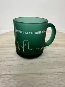New York City Empire State Building Satin Frosted Green Glass Coffee Hot Tea Mug - Picture 1 of 6