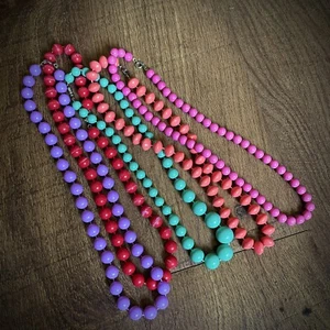 Vintage Gumball Bead Necklaces Lot Set Of 5 Red Teal Pink Purple Graduated - Picture 1 of 4