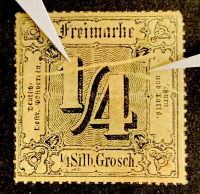 3/134 1852 German States Thurn Taxis ¼ MHROG Paper Fold Or Plate Crack Error EFO - Image 1 of 2