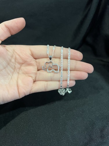 Ciondolo donna argento sterling 925 zirconi elefante fortunato e catena Valentino 18 24 26