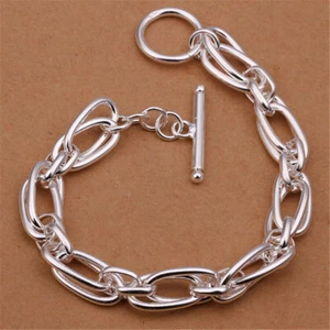 2023 Sterling Silver Vintage Thick Chain Bracelet Elegant Unique Stylish Bangles - Picture 1 of 3