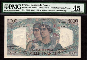 France 1000 Francs 1946 Pick-130a Extremely Fine PMG 45 - Picture 1 of 2