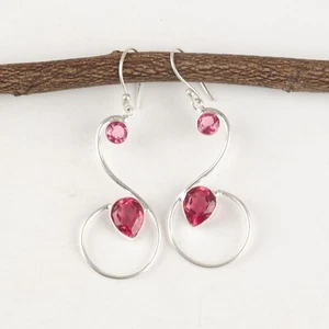 Pink Tourmaline Gemstone 925 Sterling Silver Earring Handmade jewelry Earring - Picture 1 of 3