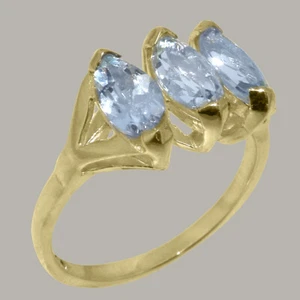 Solid 9k Yellow Gold Natural Aquamarine Womens Trilogy Ring - Sizes 4 to 12 - Picture 1 of 4